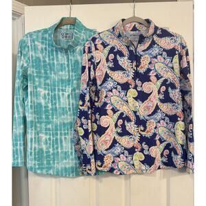 IBKUL Tops~LOT OF 2~Women LG 1/4 Zip Mock Neck Mesh Sleeves Golf Pickleball EUC